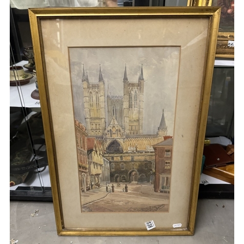 538 - A vintage gilt framed watercolour of Lincoln Cathedral, signed Layton