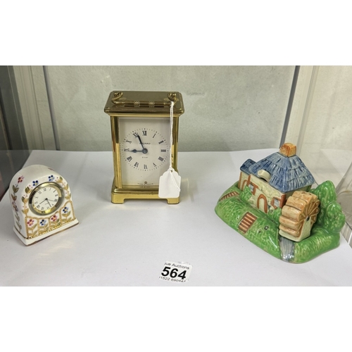 564 - A Bayard mechanical carriage clock & 1 other & a novelty water mill cruet