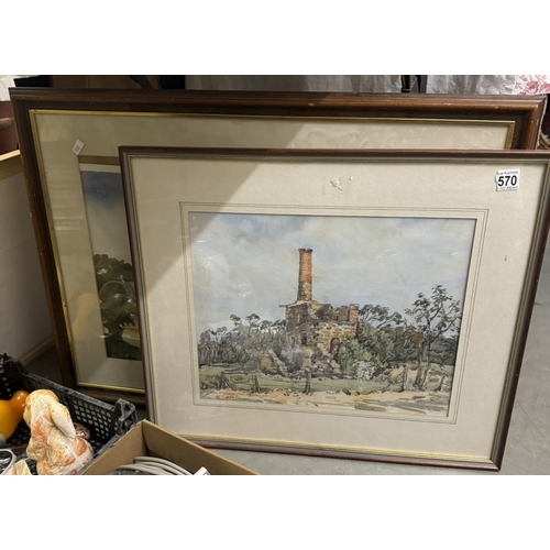 570 - A framed and glazed watercolour signed Olive Free and another watercolour signed Ian Hargrave, COLLE... 