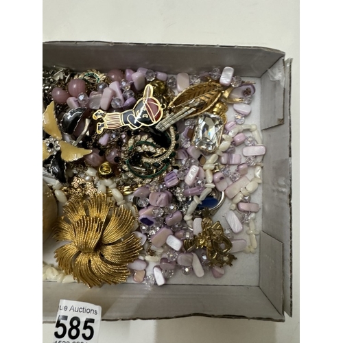 585 - A quantity of costume jewellery. compact & trinket box etc.