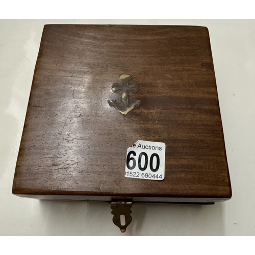 600 - A brass marine sundial in hard wood box