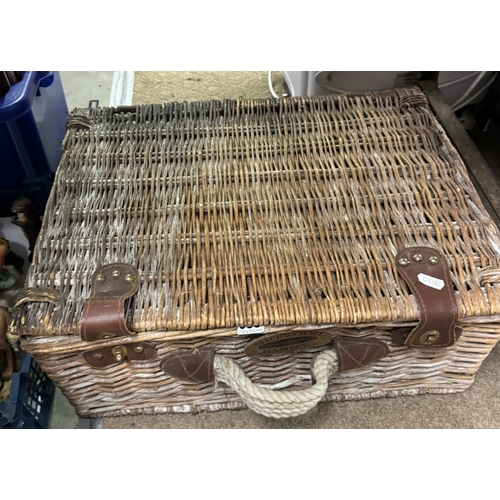 608 - A good old picnic basket with some contents & a portable stove