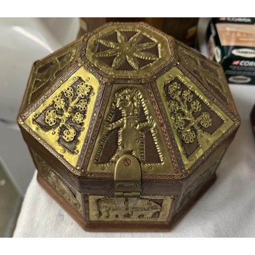 691 - 3 Indian wooden boxes 2 with brass inlay