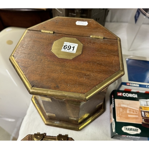 691 - 3 Indian wooden boxes 2 with brass inlay