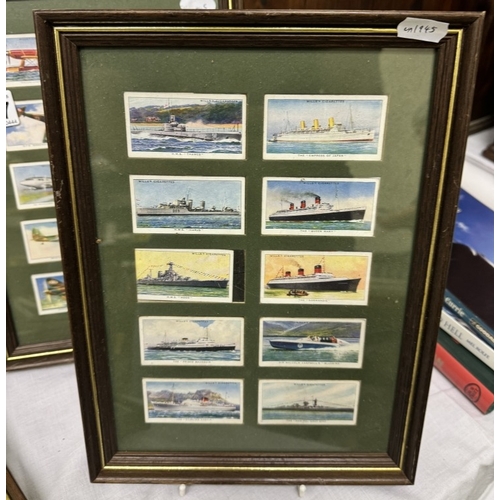 737 - 4 Framed & Glazed cigarette displays including ships, cricketers, famous fighters etc