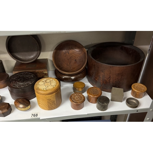 768 - A good selection of wooden trinket, lidded pots etc