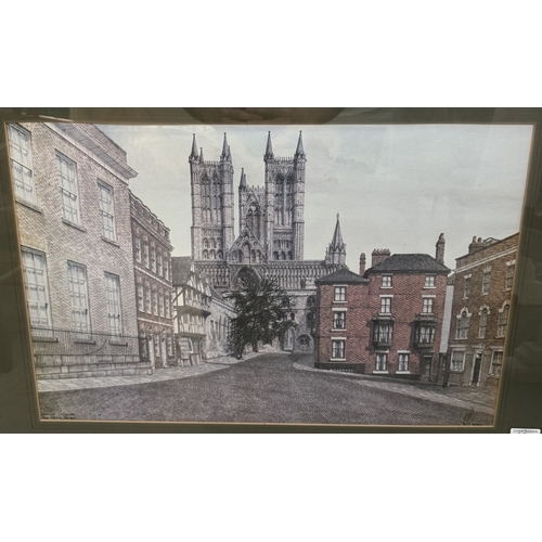 829 - A large print of Lincoln Cathedral from castle square