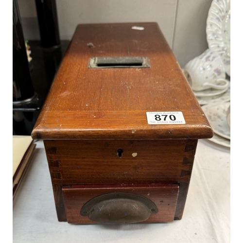 870 - A vintage mahogany shop till cash box