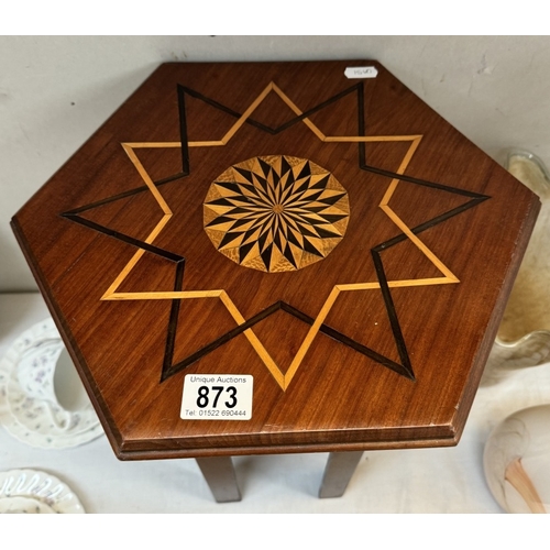 873 - An inlaid hexagonal small side table