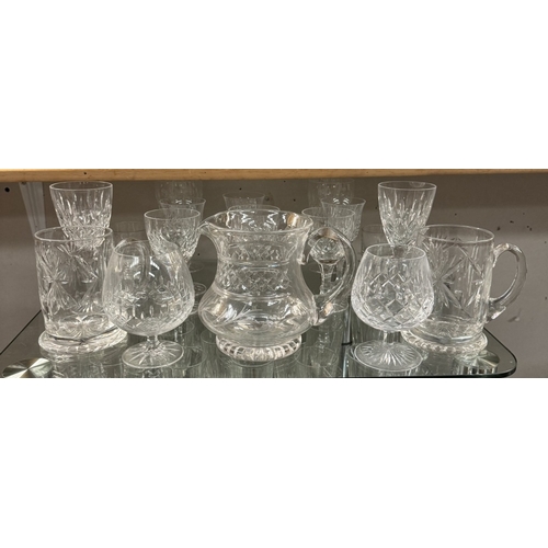 885 - 2 Shelves of glassware including tankards & jugs