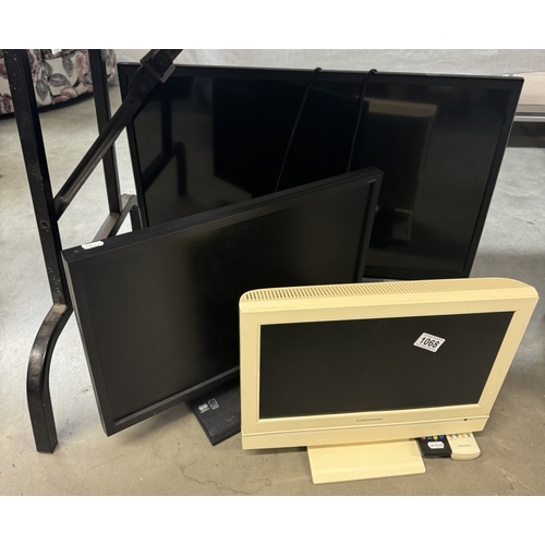 1068 - A Technika, Acer & Grundig TVs 32inch, 22inch & 16inch. Two TVs have remotes as pictured.