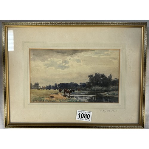 1080 - A watercolour of cattle at Water by W.Kay Blacklock