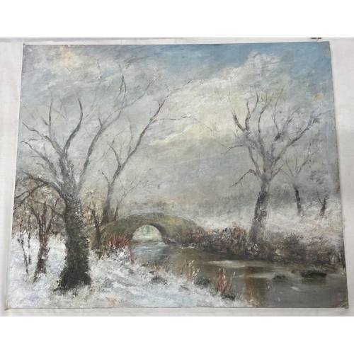 905 - A quantity of oils on board including snow scenes of a lady walking signed John Burness, boats in wa... 