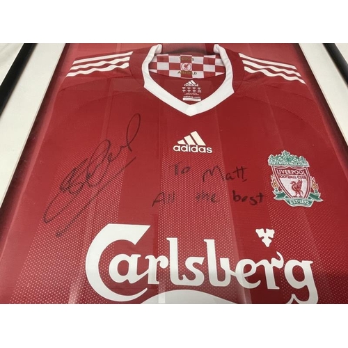 908 - A signed Liverpool football shirt 'Steven Gerrard, Liverpool F.C. 2008A framed and glazed signed Ste... 