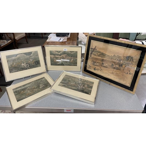 913 - 5 framed & glazed pictures/engravings of horse racing, image 18.7cm x 31.3cm, frame 31cm x 41.3cm CO... 