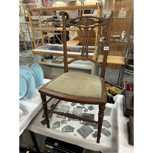 1090 - A Victorian mahogany inlaid bedroom chair, COLLECT ONLY.