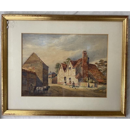 921 - A pastel picture & a watercolour of houses & people, one signed Littlejohn?