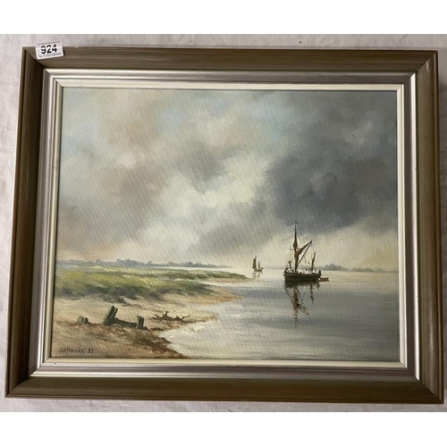 924 - 2 scenes on canvas with boats signed G R Herick