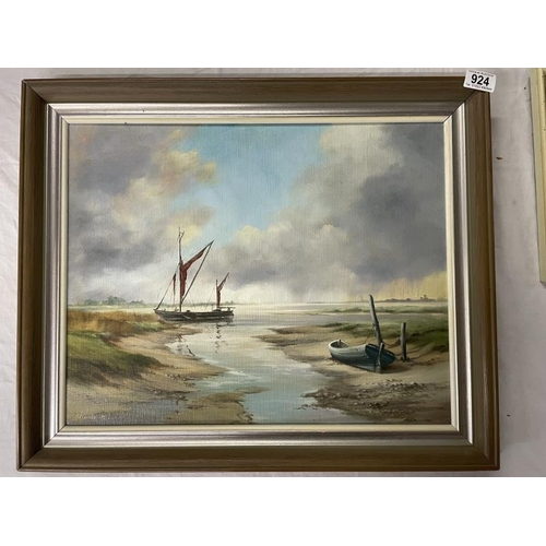 924 - 2 scenes on canvas with boats signed G R Herick