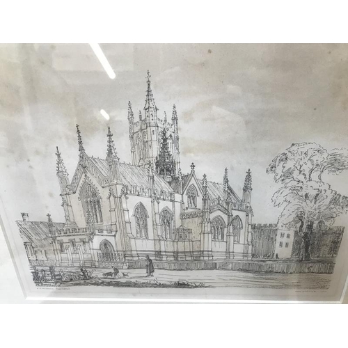 930 - 2 framed & glazed sketches of inside East View Rugby Chapel & South West view of Rugby chapel, print... 