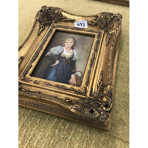 933 - A portrait of a lady holding a basket signed Wilson?, Image 16.2cm x 11.7cm, frame 30cm x 24cm