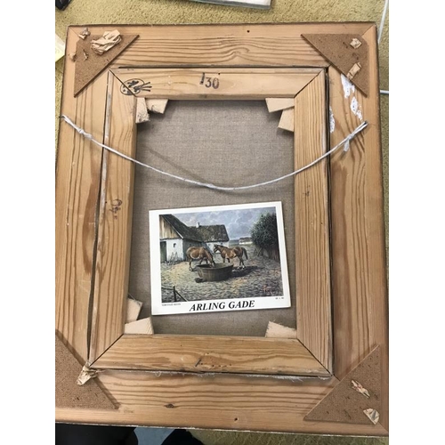 942 - A framed oil on canvas of an elderly lady with basket signed Arling Gade