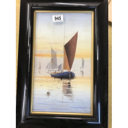 945 - 3 watercolour paintings of boats signed but indistinct