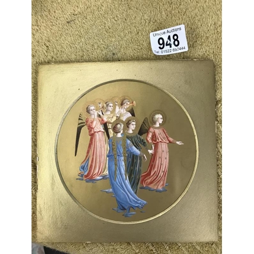 948 - An Italian school polychrome chromolithograph antique print ' A group of Angels' Fra Angelico, Image... 