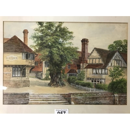 957 - A good village square watercolour signed F.R. Hodshon 1940