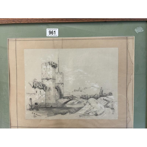 961 - An old pencil drawing signed B M Brown 1890