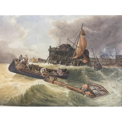 969 - A large gilded framed & glazed watercolour of a ship wreck