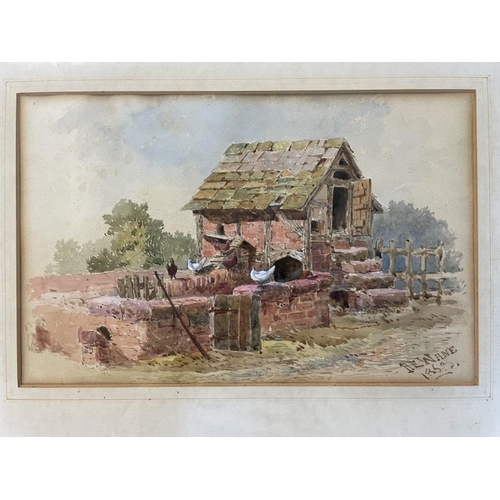 986 - 2 framed & glazed pictures/watercolours depicting a harbour & hen house, 1 signed Marc & 1 H E Wane ... 