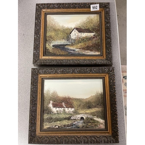 992 - 2 framed oil on canvas country scenes, signed A.C.