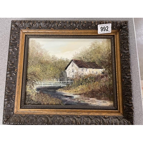 992 - 2 framed oil on canvas country scenes, signed A.C.