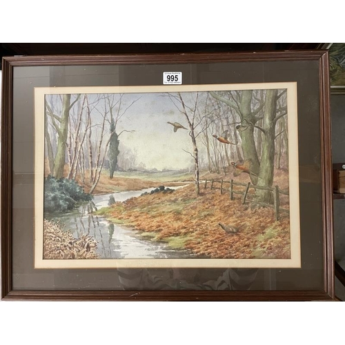 995 - A framed & glazed watercolour signed but indistinct