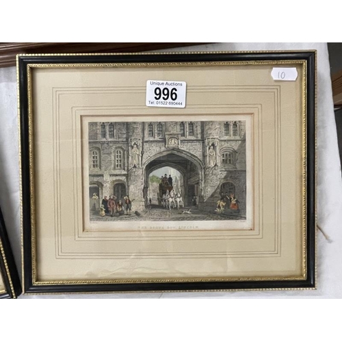 996 - A framed & glazed print 'a view of the remains of Spalding Abbey & 2 Lincolnshire engravings