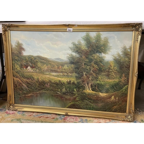 997 - A good oil on canvas country scene with gilded frame