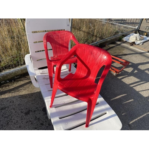 1053 - A quantity of chairs including, children red chairs, and a white lounge chair