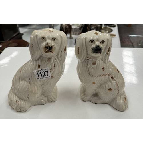 1127 - Two pairs of mid 20th century Staffordshire spaniels.