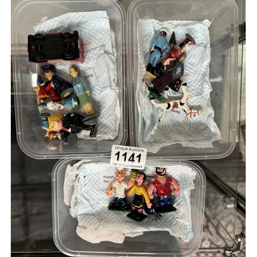 1141 - A quantity of unbranded painted white metal figurines Popeye, Punch & Judy, The Lone Ranger, Muffin ... 