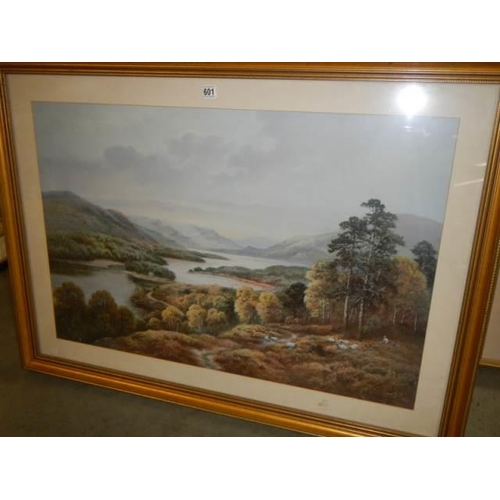 601 - A large framed and glazed rural scene entitled 'Glen Affric' by Wendy Reeve, COLLECT ONLY.