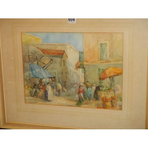 604 - A late 19th century Egyptian market scene signed  F V V Fawcett, COLLECT ONLY.