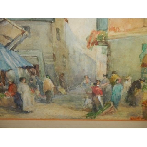 604 - A late 19th century Egyptian market scene signed  F V V Fawcett, COLLECT ONLY.