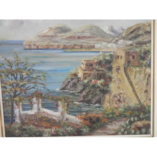 606 - A good Early 20th century painting on canvas coastal scene, signed, COLLECT ONLY.