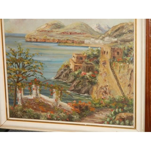 606 - A good Early 20th century painting on canvas coastal scene, signed, COLLECT ONLY.