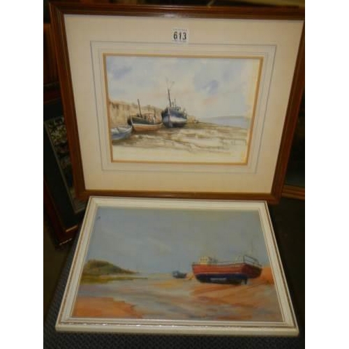 613 - A pair of framed and glazed watercolours featuring boats initialed CPS (Chris Preston Smith) '84. CO... 