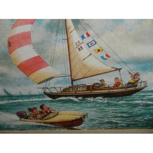 615 - A pair of good humorous boating prints, COLLECT ONLY.