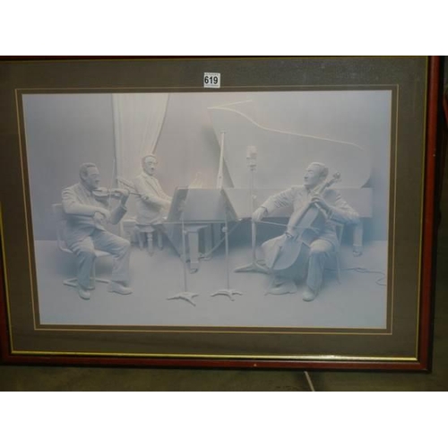 619 - An unusual framed and glazed study of a Chamber orchestra, COLLECT ONLY.