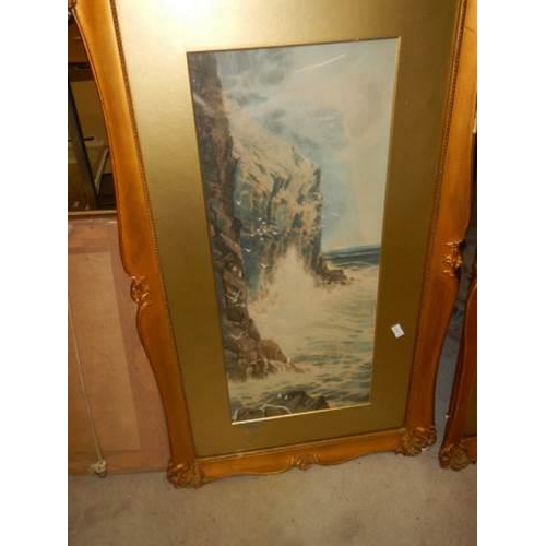 621 - A pair of early 20th century studies of calm and rough seas in gilt frames. COLLECT ONLY.