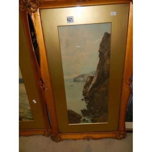 621 - A pair of early 20th century studies of calm and rough seas in gilt frames. COLLECT ONLY.